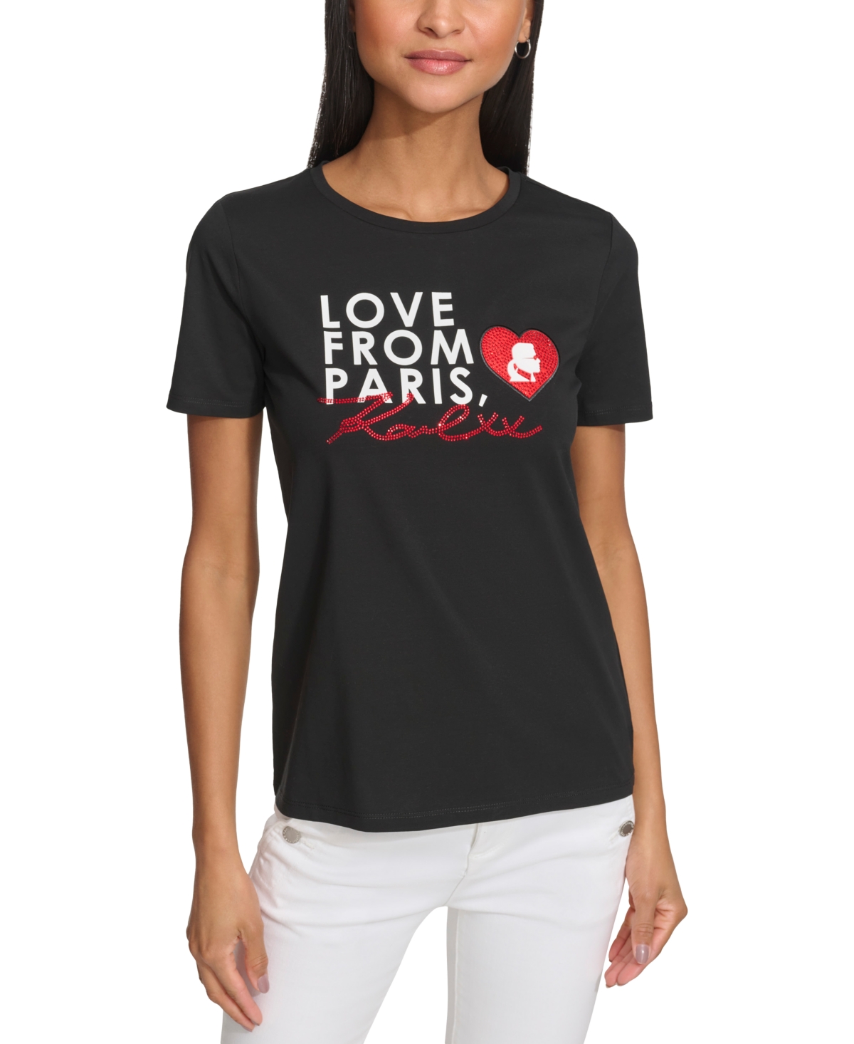 Shop Karl Lagerfeld Women's Love From Paris Graphic T-shirt In Black