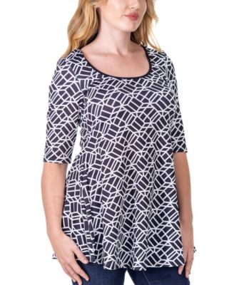 Print Elbow Sleeve Casual Tunic Top