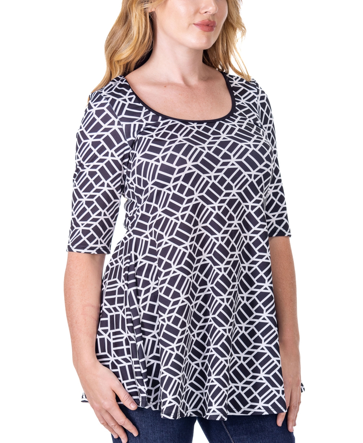 24SEVEN COMFORT APPAREL PRINT ELBOW SLEEVE CASUAL TUNIC TOP 