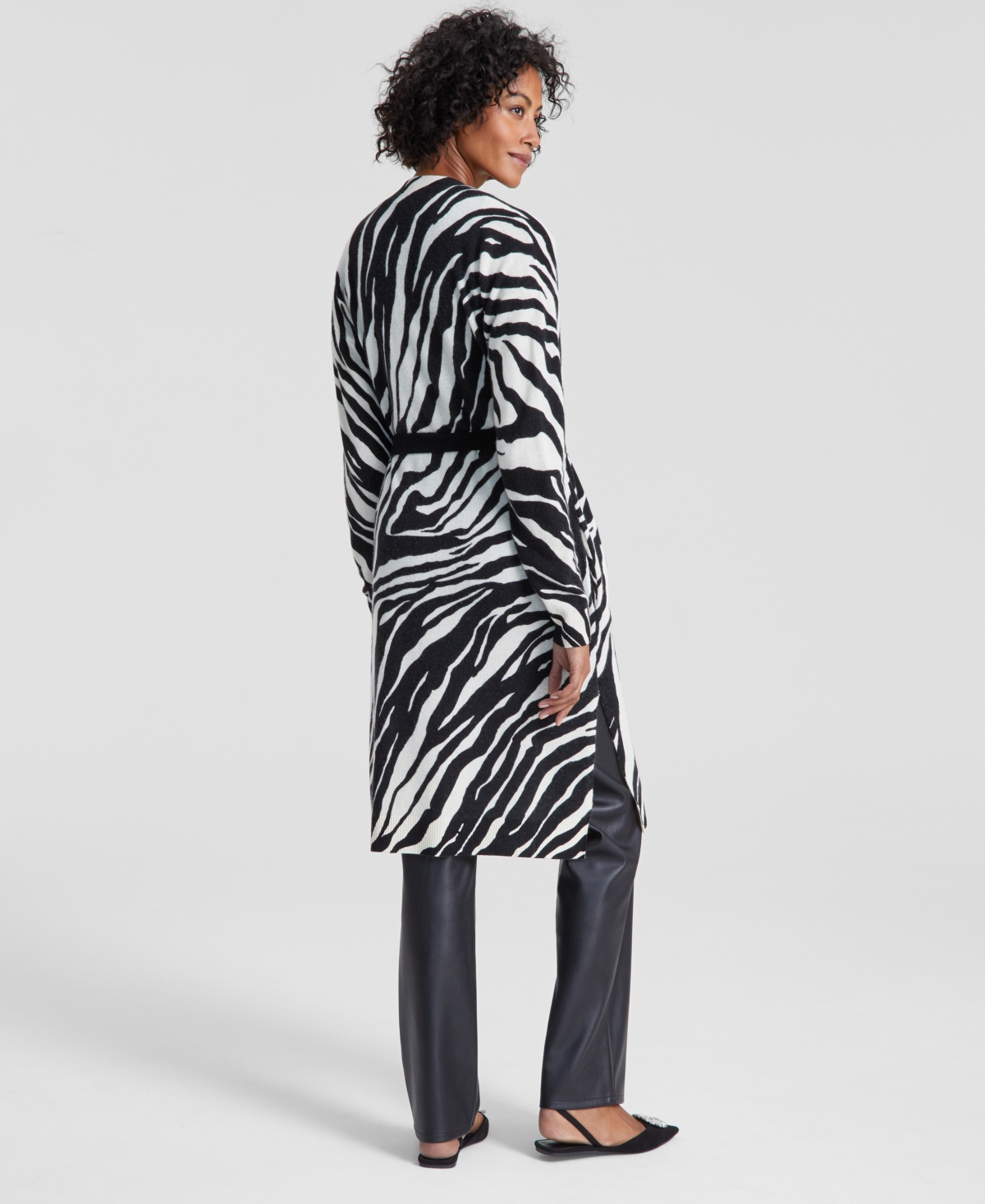 Charter Club Women's 100% Cashmere Zebra-Print Belted Duster, Created for Macy's