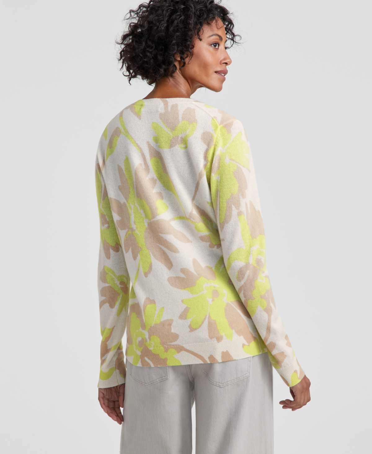 Charter Club Women's 100% Cashmere Floral Burst V-Neck Sweater, Created for Macy's