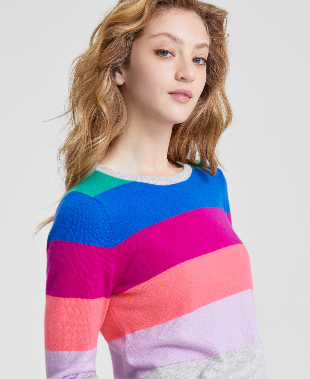 Charter Club Women's Petite 100% Cashmere Striped Crewneck Sweater, Created for Macy's