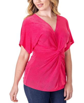 V Neck Knot Front Kimono Sleeve Top