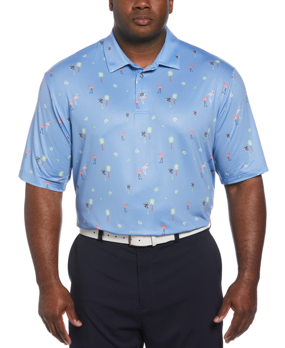 Pga Tour Men's Short Sleeve Flamingo & Palm Print Polo Shirt