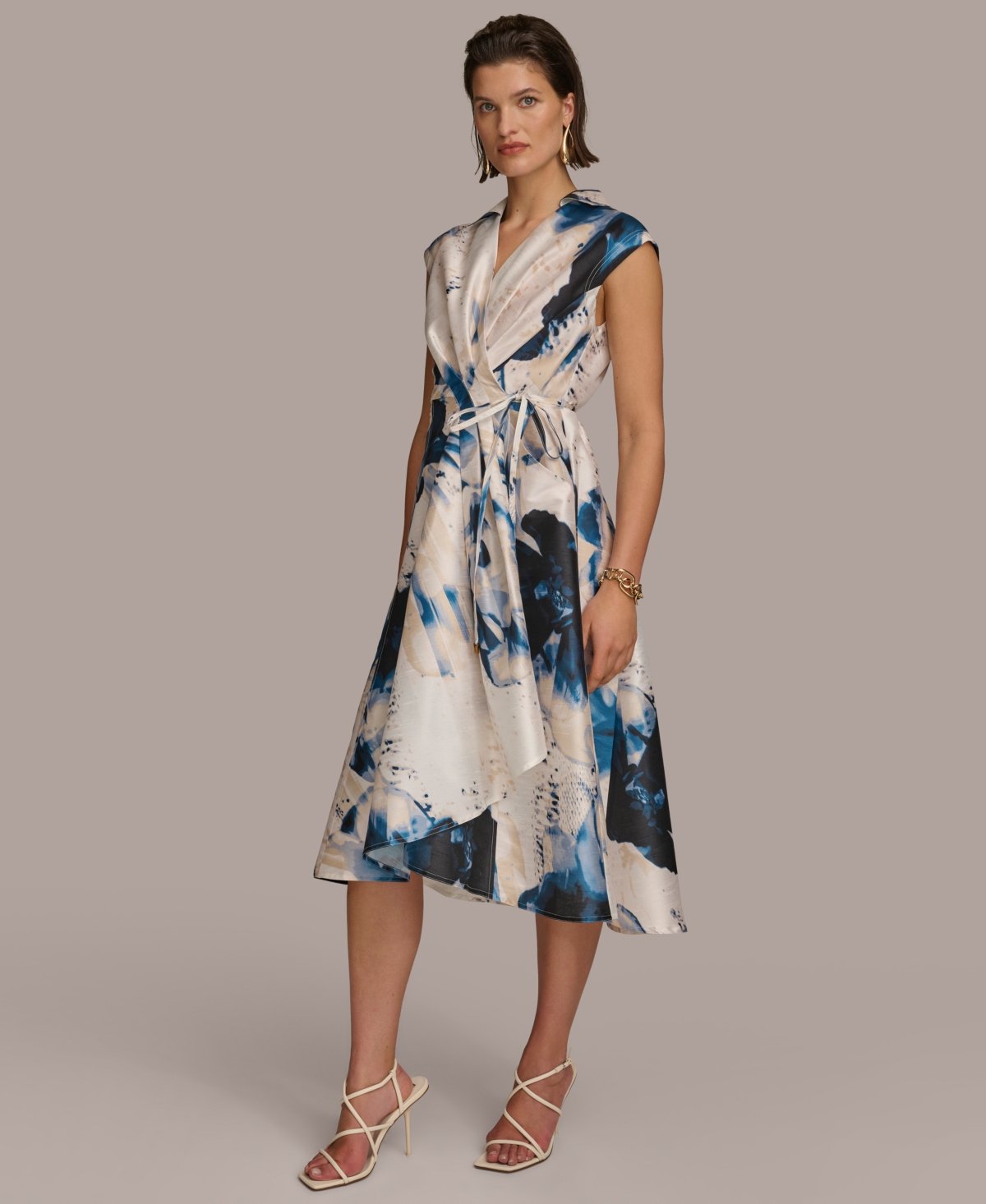Shop Donna Karan Women's Printed A-line Wrap Dress In Tide Cream