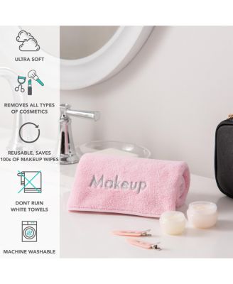 Makeup Remover Fingertip Towels (Pack of 6), Soft Coral Fleece Microfiber Washcloths for Make Up, Embroidered, 11 x 17 in.