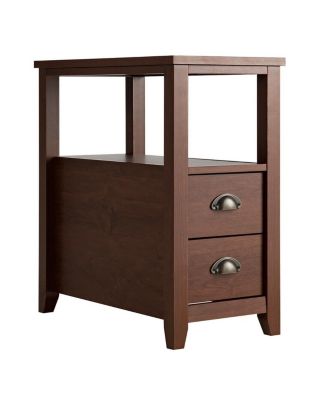 Wooden Nightstand with 2 Drawers and Open Shelf for Bedroom Storage
