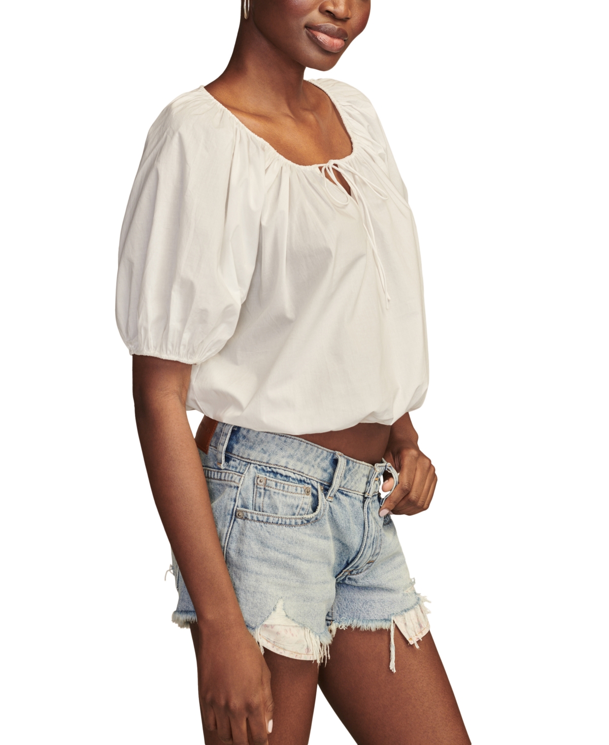 Lucky Brand Women's Cotton Gathered Poplin Top