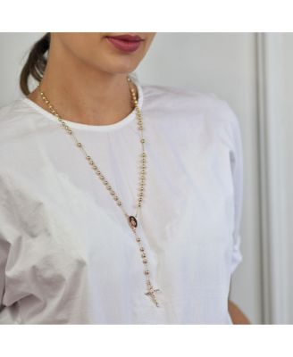 Catholic Christian Prayer Rosario Ball Beads Cross Catholic Scared Heart of Jesus Rosary Beads Necklace 18K Gold Plated Brass