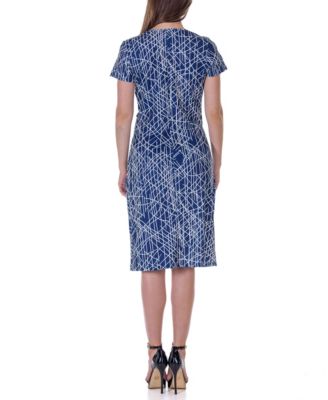 Print Knee Length Short Sleeve Faux Wrap Dress