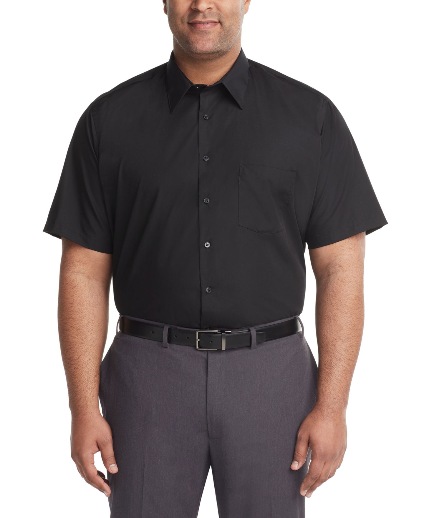 Мужская рубашка Van Heusen Big & Tall Poplin Short Sleeve Dress Shirt, цвет: Чёрный, вариант 1 — фото 1
