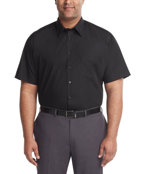 Мужская рубашка Van Heusen Big & Tall Poplin Short Sleeve Dress Shirt, цвет: Чёрный