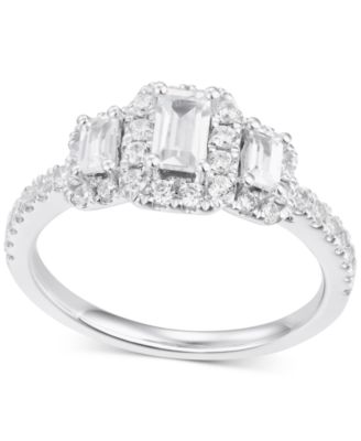 Macy's - Emerald- & Round-Cut Halo Engagement Ring (1 ct. t.w.) in 14k White Gold