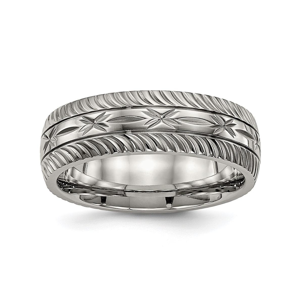 Titanium Polished Diamond Cut Wedding Band Ring - White