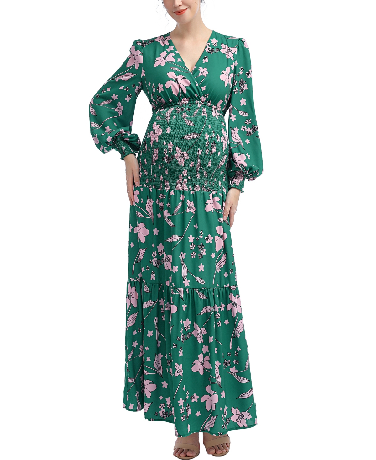 kimi + kai Maternity Floral Print Smocked Maxi Dress - Multicolored