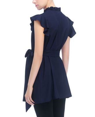 Maternity Flutter Sleeve Belted Blouse
