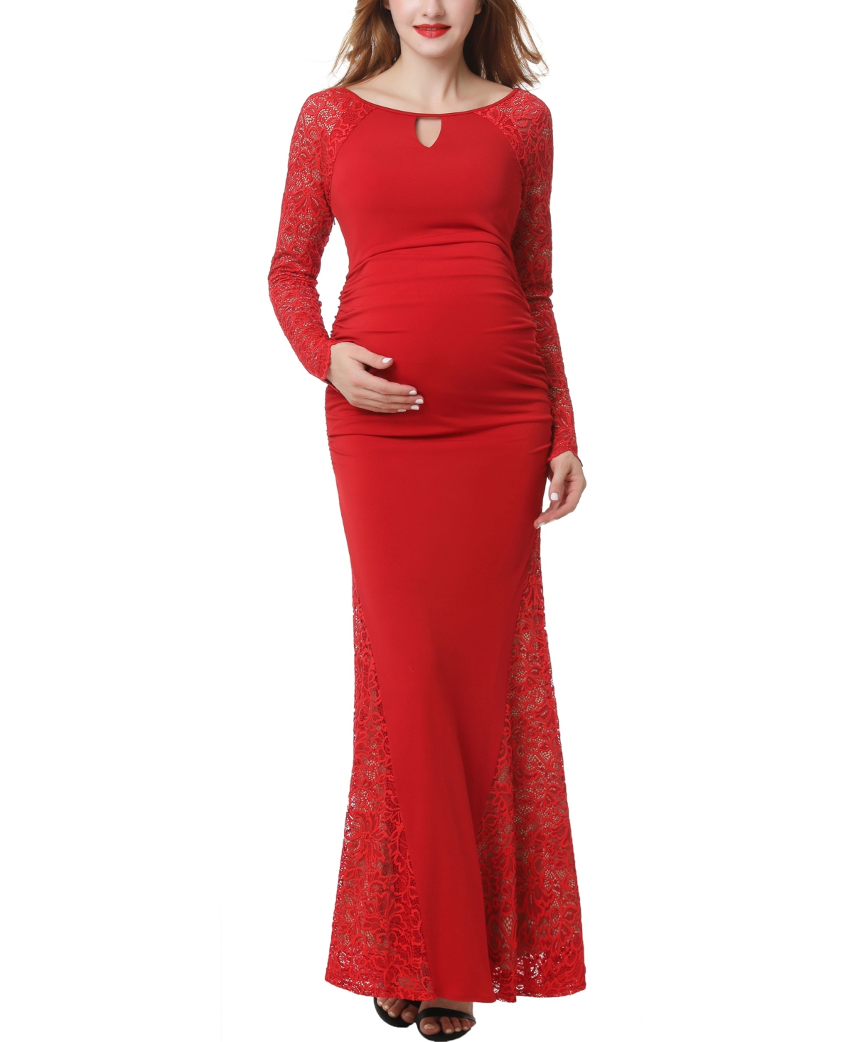 kimi + kai Maternity Lace Trim Mermaid Maxi Dress - Red