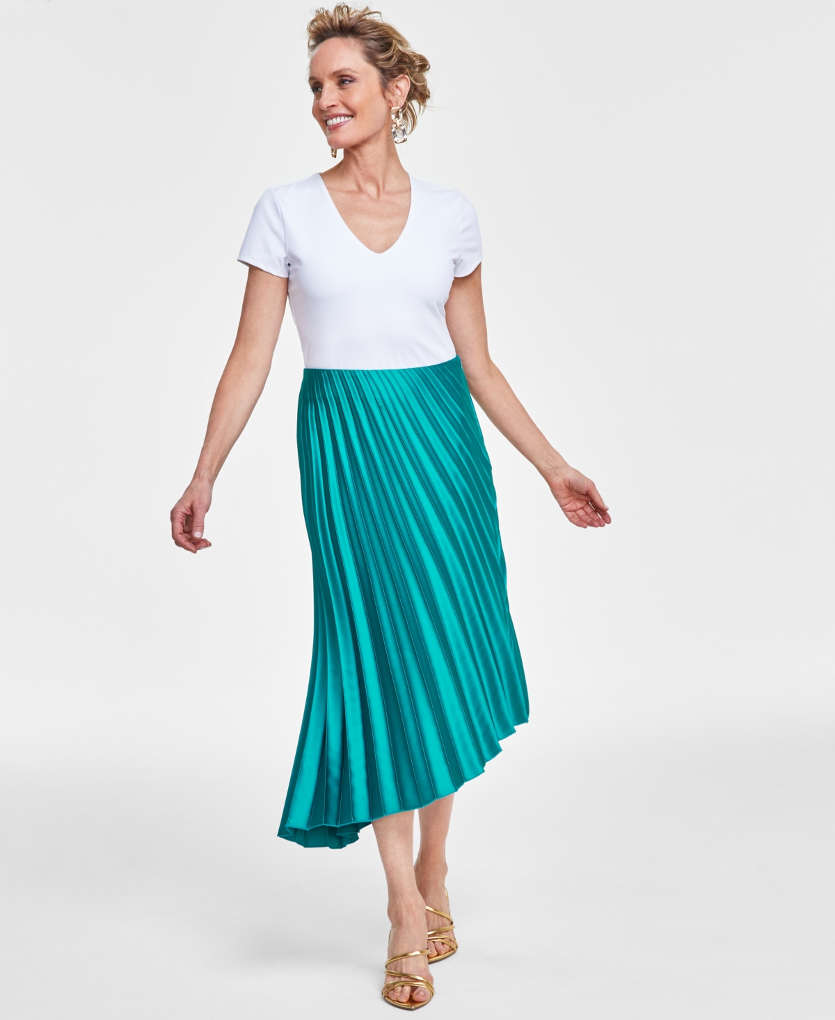 Women's Asymmetric Pleated Skirt, Created for Macy's - Fresco Blue