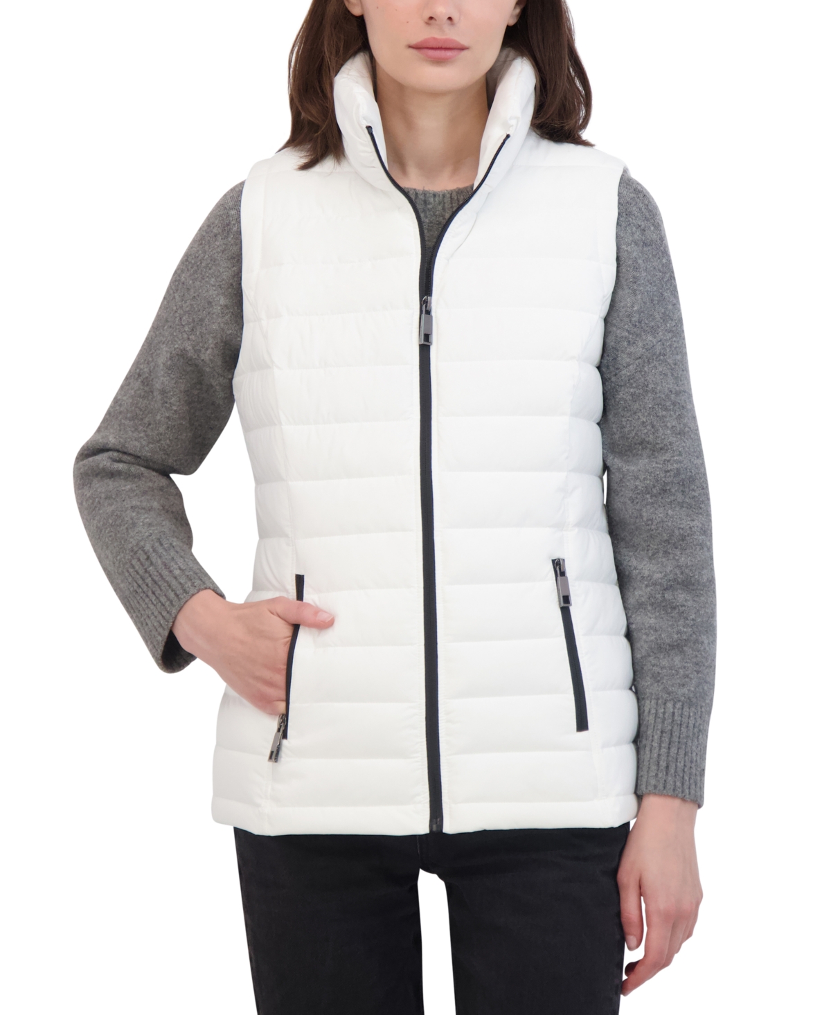 Nautica Women's Stand-collar Zip-front Puffer Vest In Winter White
