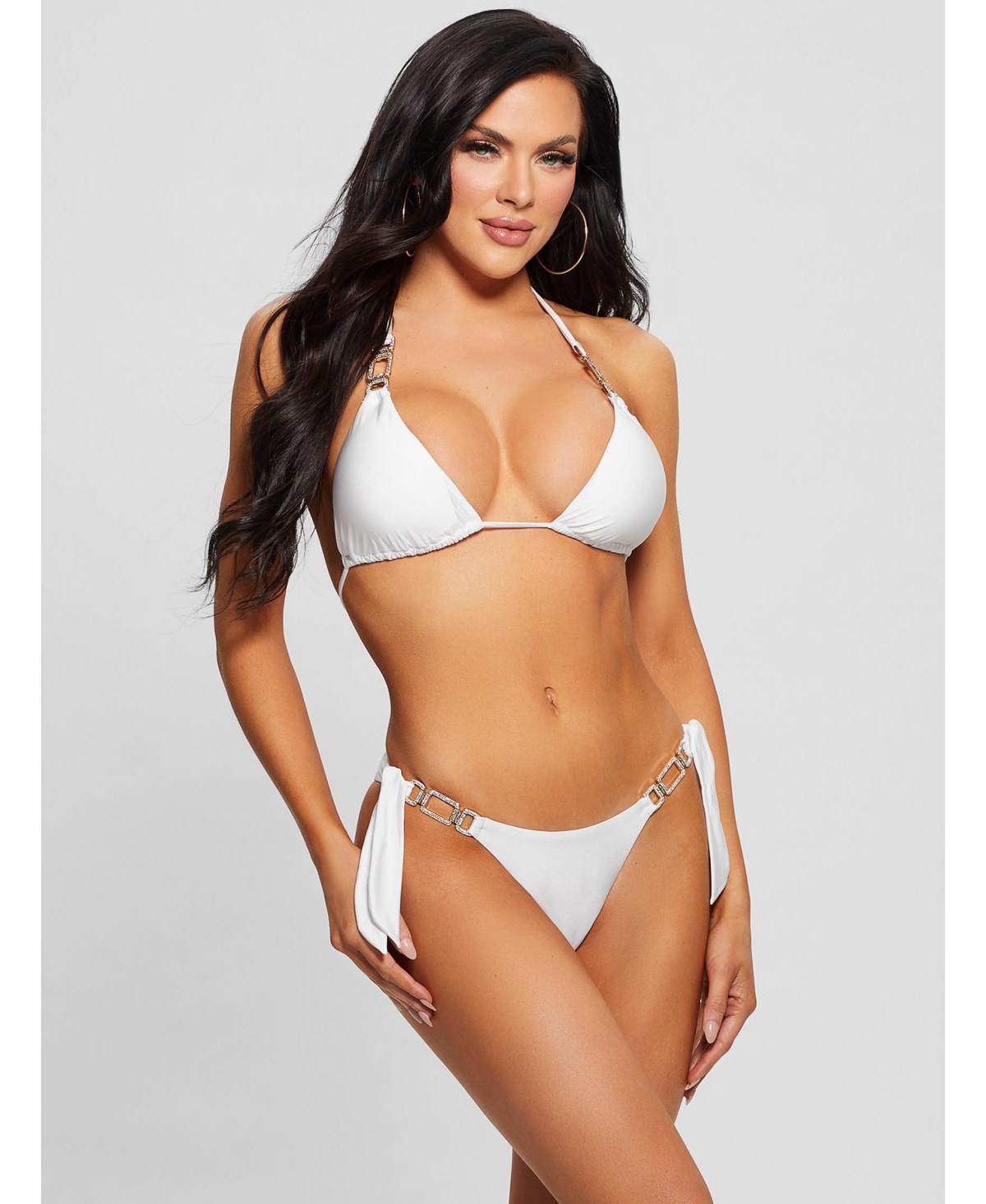 Women's Embellished Triangle Bikini Top - Pure white