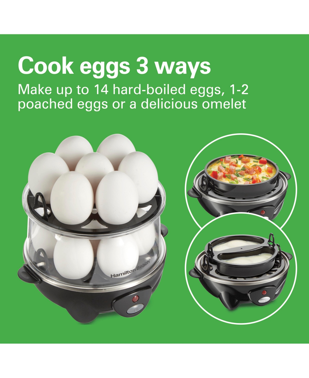 Hamilton Beach 3-in-1 Egg Cooker With 14 Egg Capacity In Black