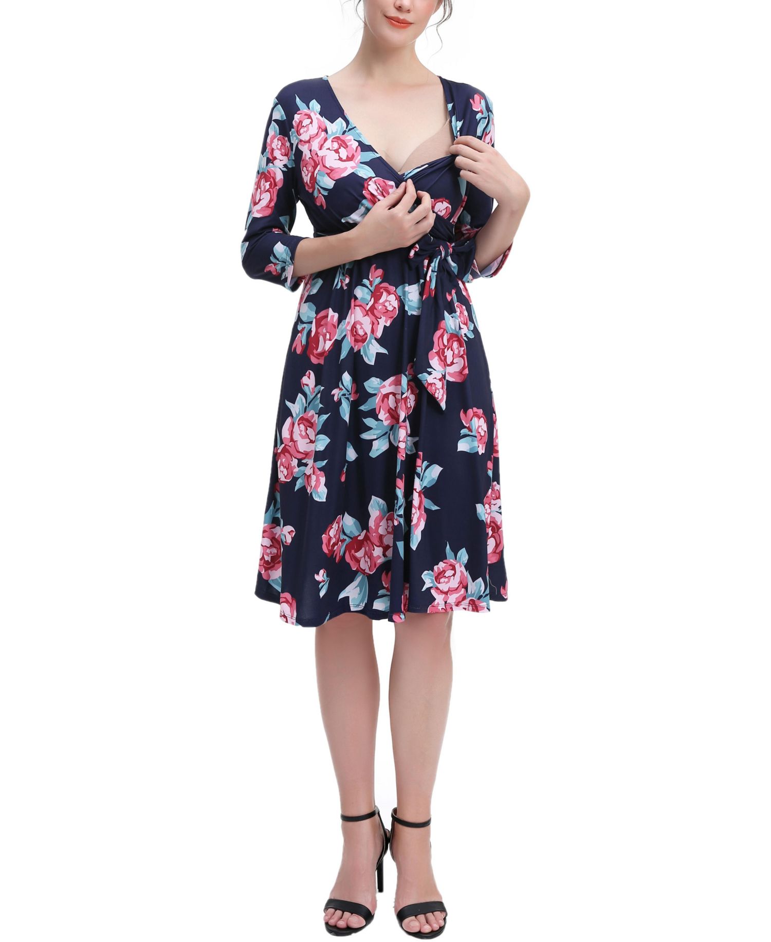 Women's Floral Print Faux Wrap Nursing Dres