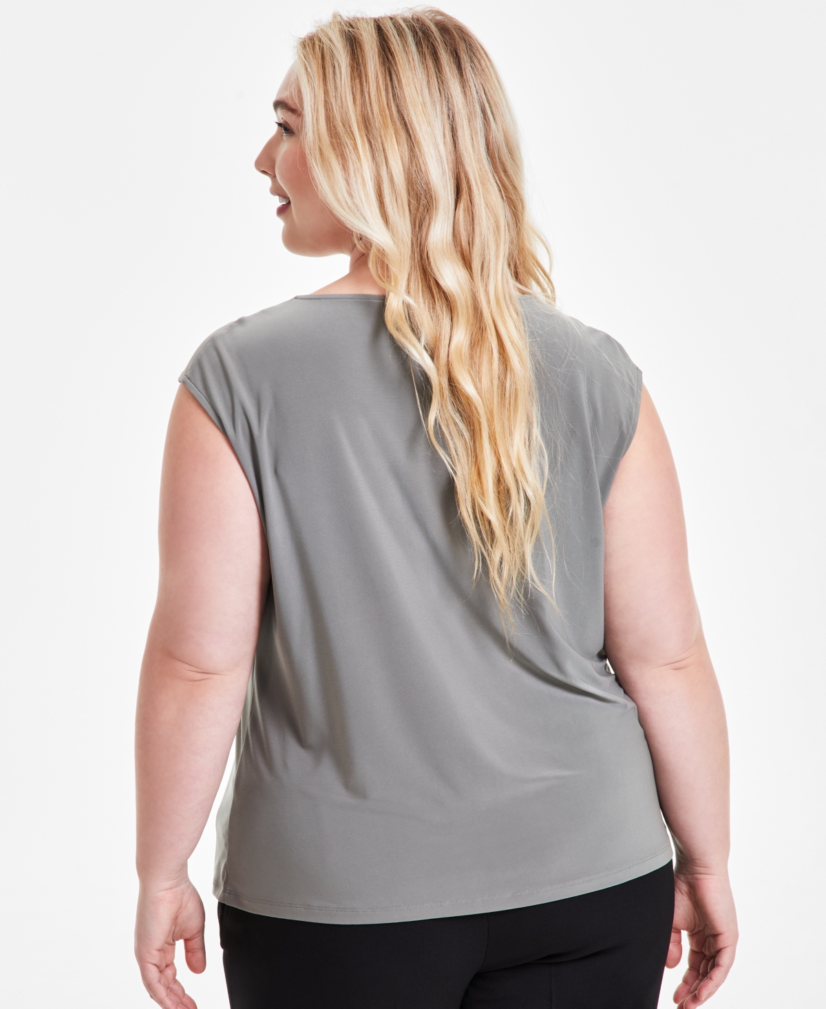 Kasper Plus Size Twist-Neck Sleeveless Blouse