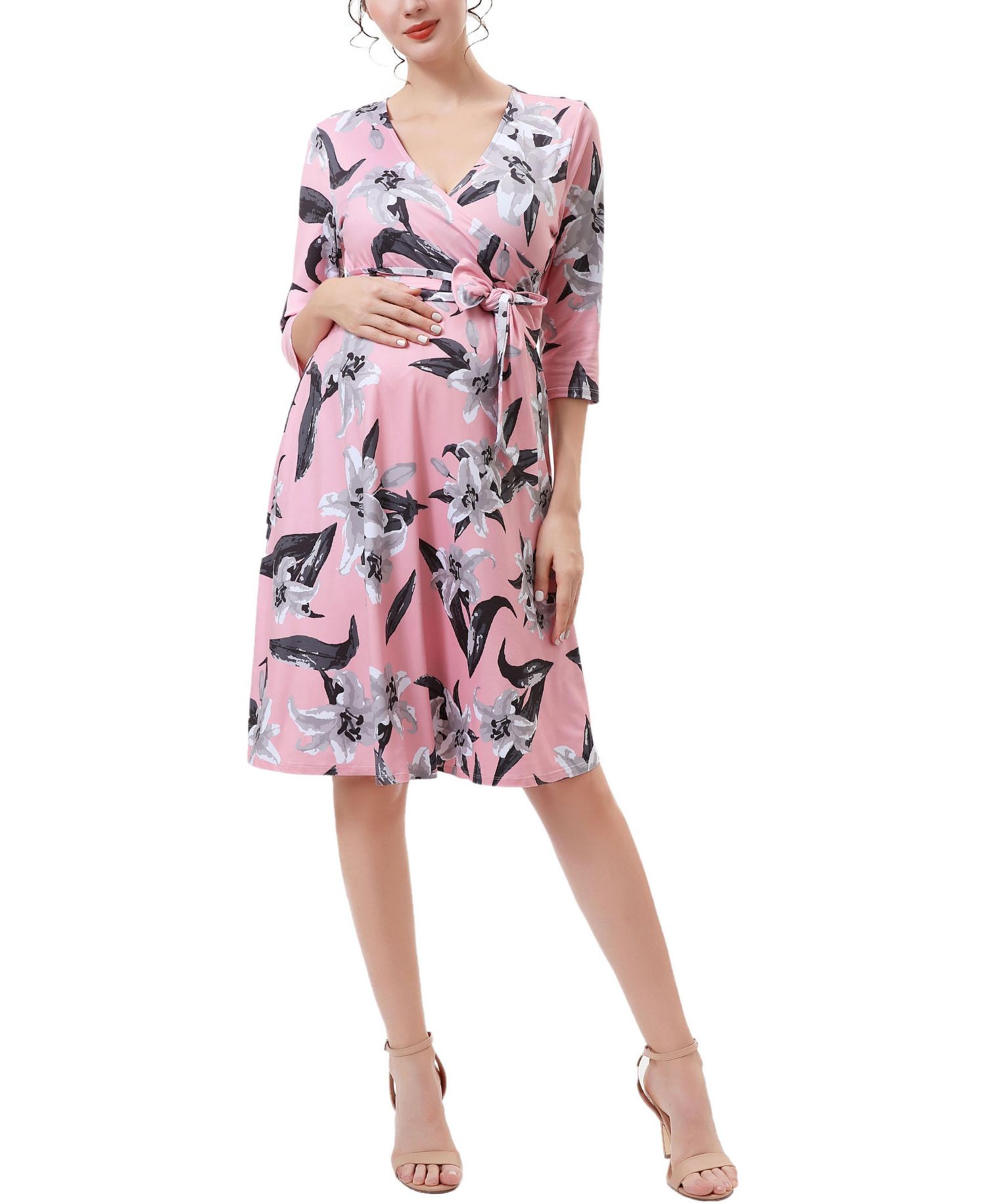 Women's Floral Print Faux Wrap Nursing Dres