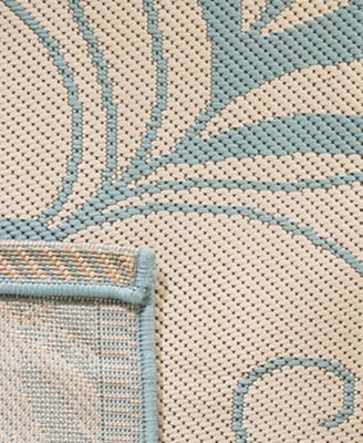 Courtyard CY6109 Cream and Aqua 5'3" x 7'7" Outdoor Area Rug