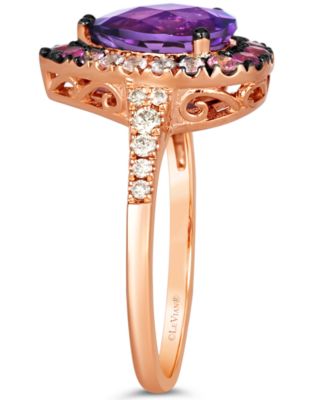 Multi-Gemstone (2-1/5 ct. t.w.) & Nude Diamond (1/6 ct. t.w.) Pear Halo Ring in 14k Rose Gold