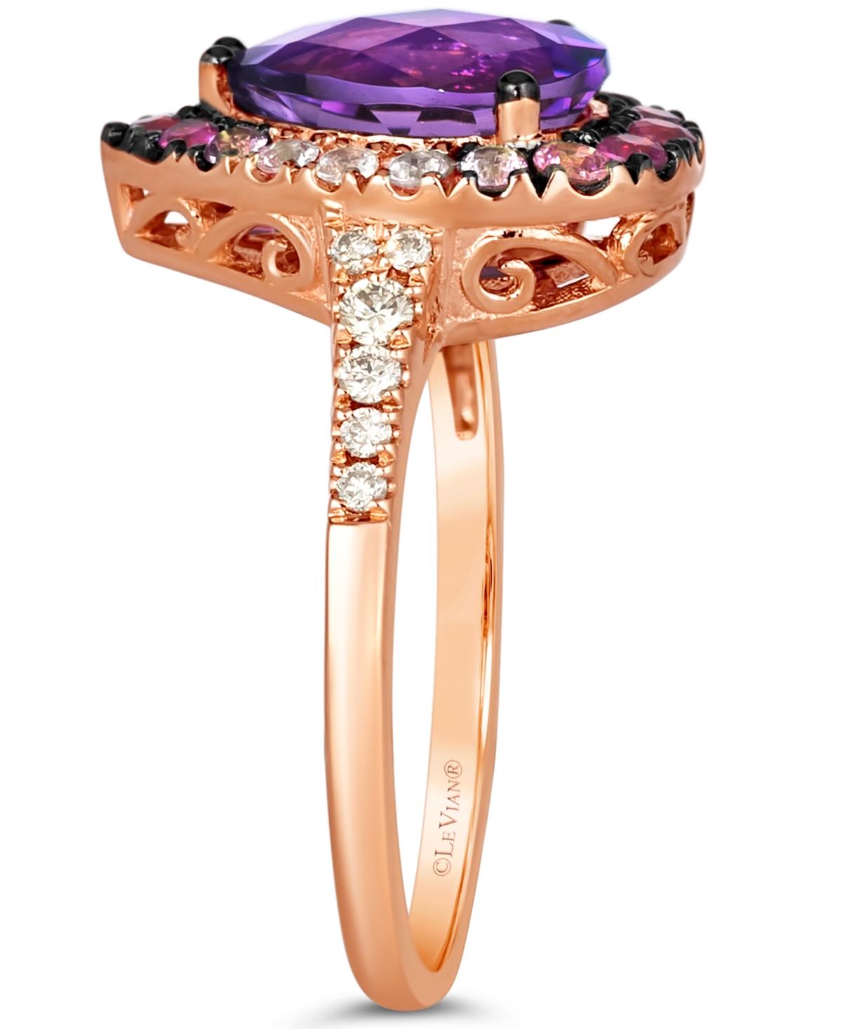 Le Vian Multi-Gemstone (2-1/5 ct. t.w.) & Nude Diamond (1/6 ct. t.w.) Pear Halo Ring in 14k Rose Gold - 14K Rg