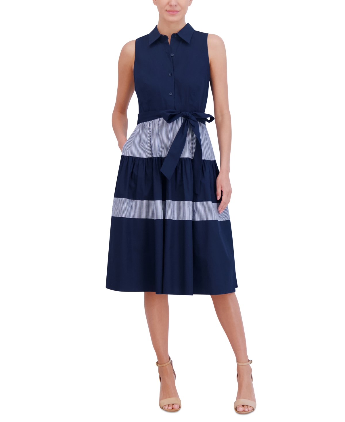 Women's Colorblocked Tiered Shirtdress - Navy