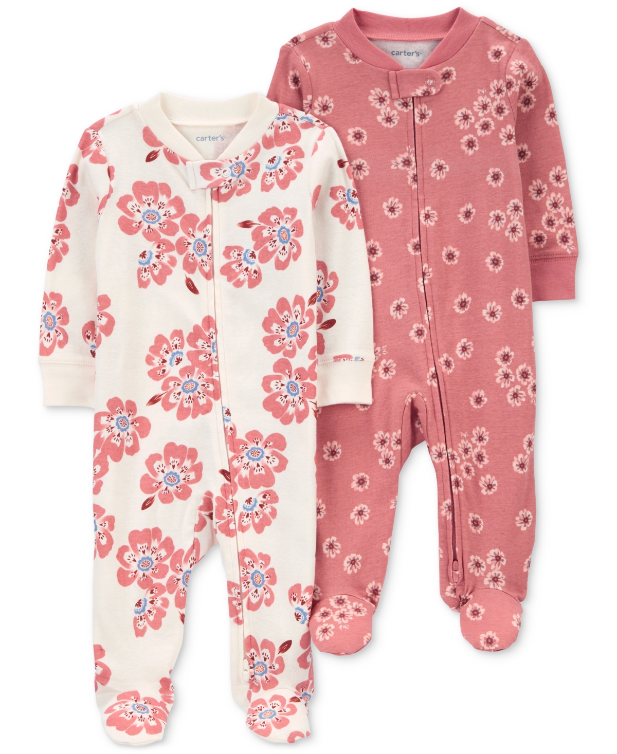 Carter's Baby Cotton 2-way-zip Footed Sleep And Play Coveralls, Pack Of 2 In Pink,ivory