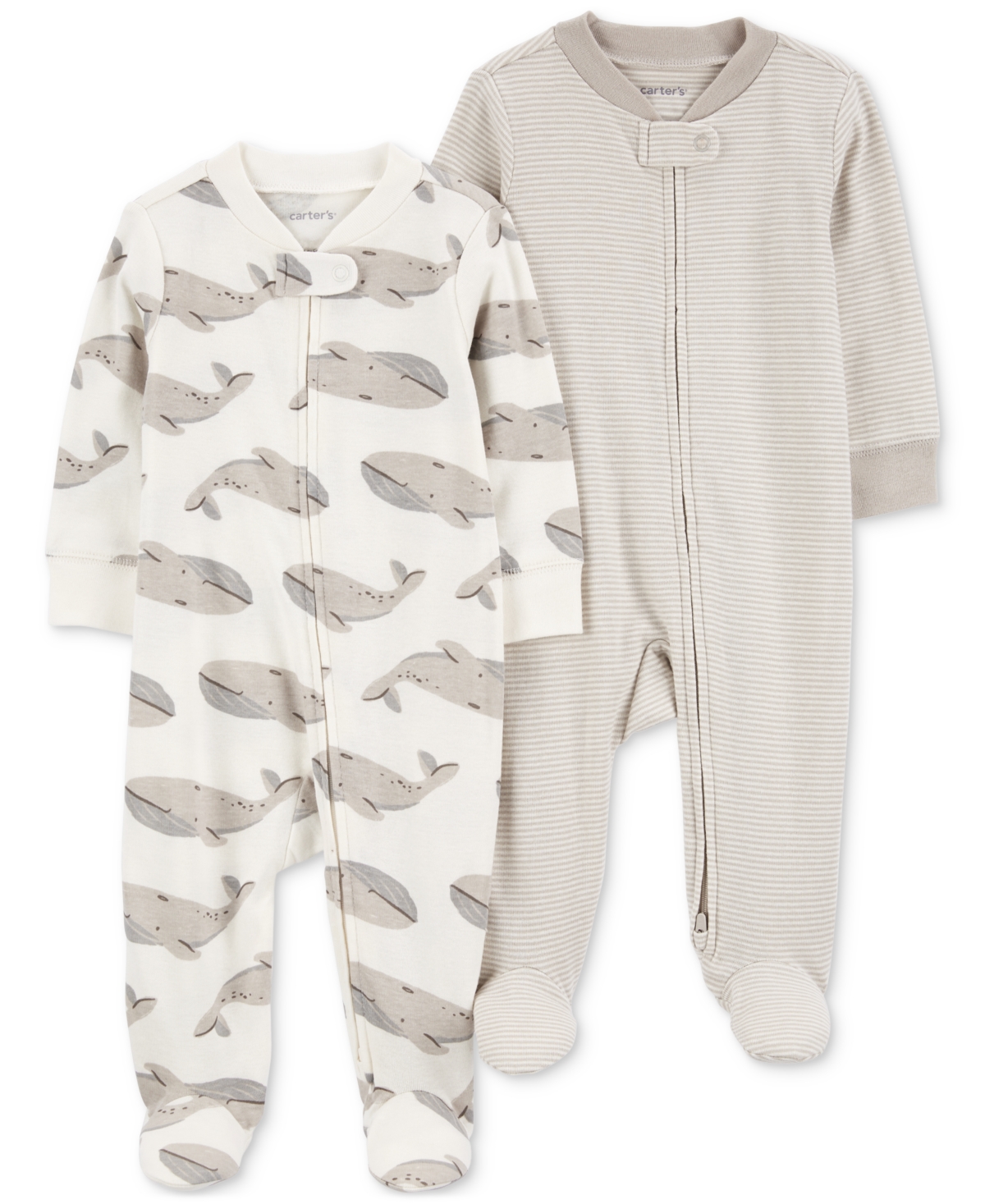 Carter's Baby Cotton 2-way-zip Footed Sleep And Play Coveralls, Pack Of 2 In Gray