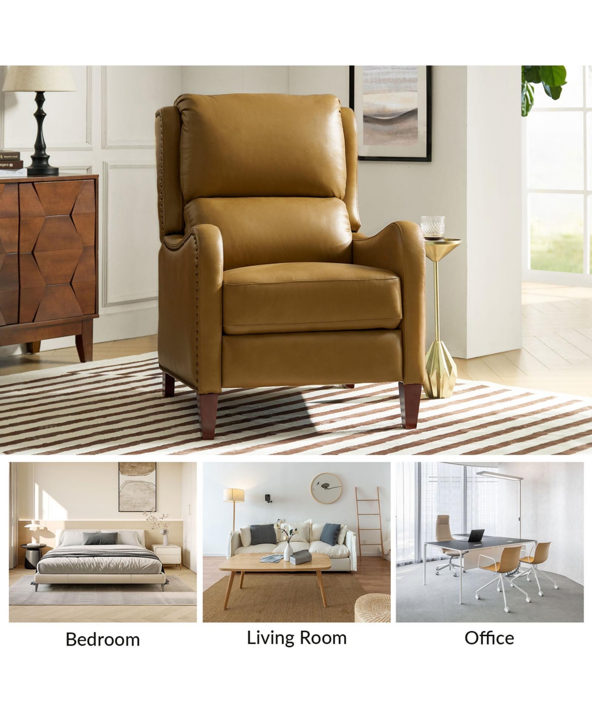 Hulala Home Leather Pushback Recliner chair with Adjustable Backrest for Livingroom