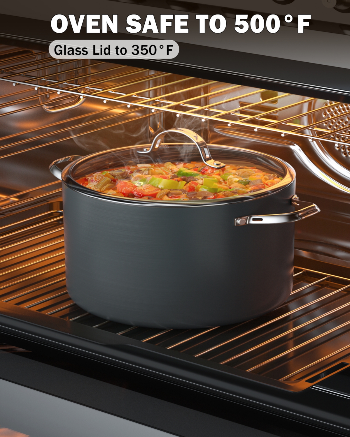 Cooks Standard Stock Pot Dutch Oven Casserole with Glass Lid, 7-Quart Classic Hard Anodized Nonstick Stockpot,- Black