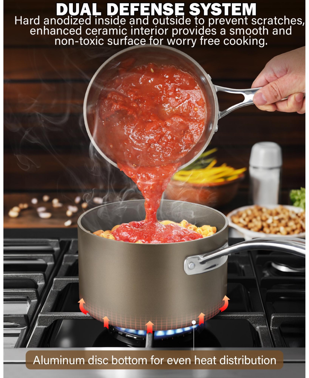 Cooks Standard 2-Quart Saucepan Hard Anodized Ceramic Nonstick with Glass Lid, Classic Cooking Sauce pot Mini Milk Pan, Induction Compatible, Br