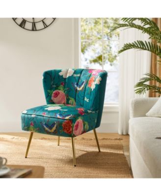 1 piece Tufted Floral Fabric Gold Metal Legs  Accent Chair