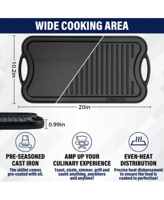 Preseasoned Cast Iron Reversible Griddle Plate Pan - 20"
