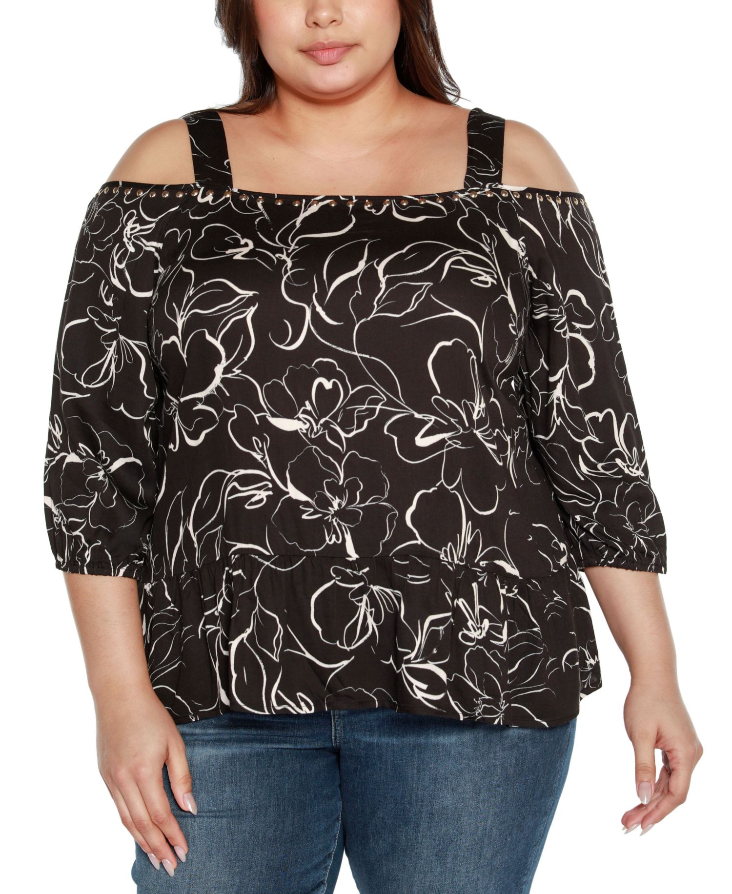 Black Label Plus Size Embellished Cold Shoulder Top