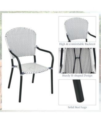 Set of 4 Patio Rattan Stackable Dining Chair with Armrest for Garden