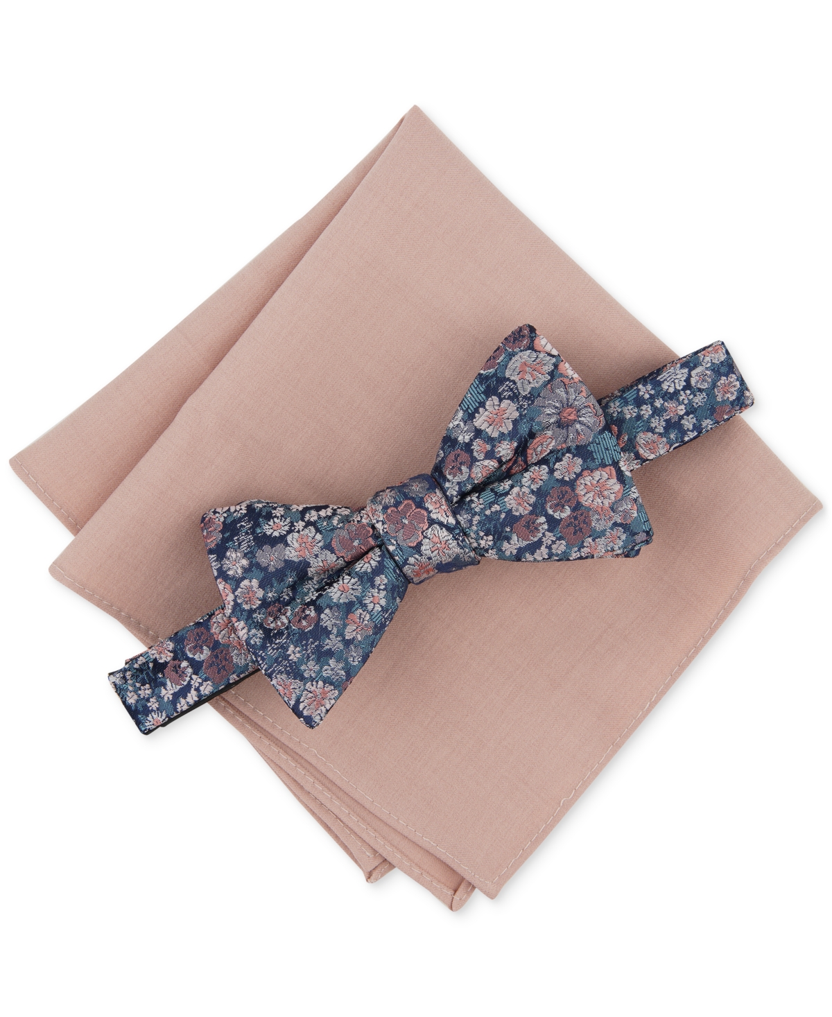 Men's Charland Floral Bow Tie & Solid Pocket Square Set, Created for Macy's - Peach