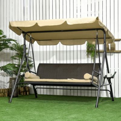 3-Seat Porch Swing with Canopy Outdoor Swing with Cushion, Pillows