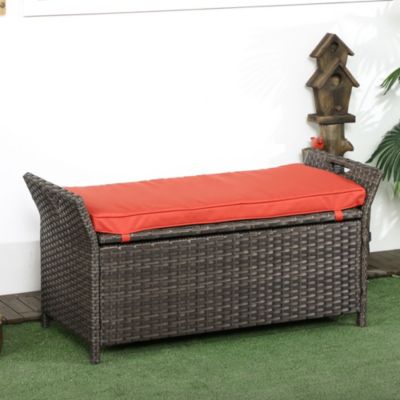 Outsunny 29 Gallon Outdoor Patio Wicker Storage Bench w/ Cushion