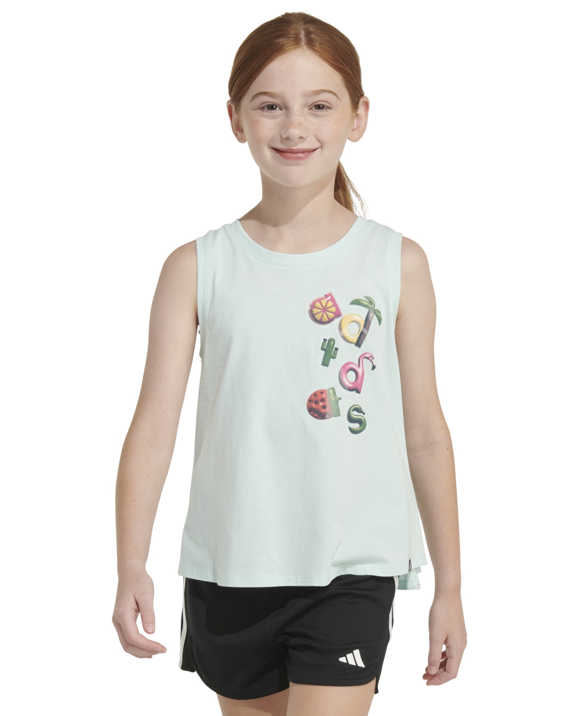Shop Adidas Originals Big Girls Sleeveless Cotton Logo Graphic T-shirt In Halo Mint