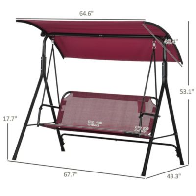 3-Person Porch Swing with Adjustable Tilt Canopy, Wine