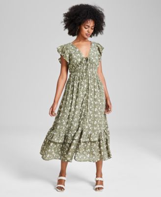 And Now This - Women's Button-Front Tiered Ruffle Dress