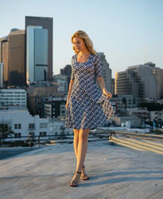 Print Knee Length Elbow Sleeve Dress