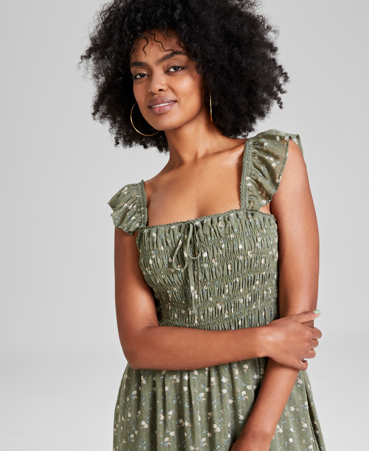 And Now This Women's Smocked Ruffle-Strap Midi Dress, Created for Macy's