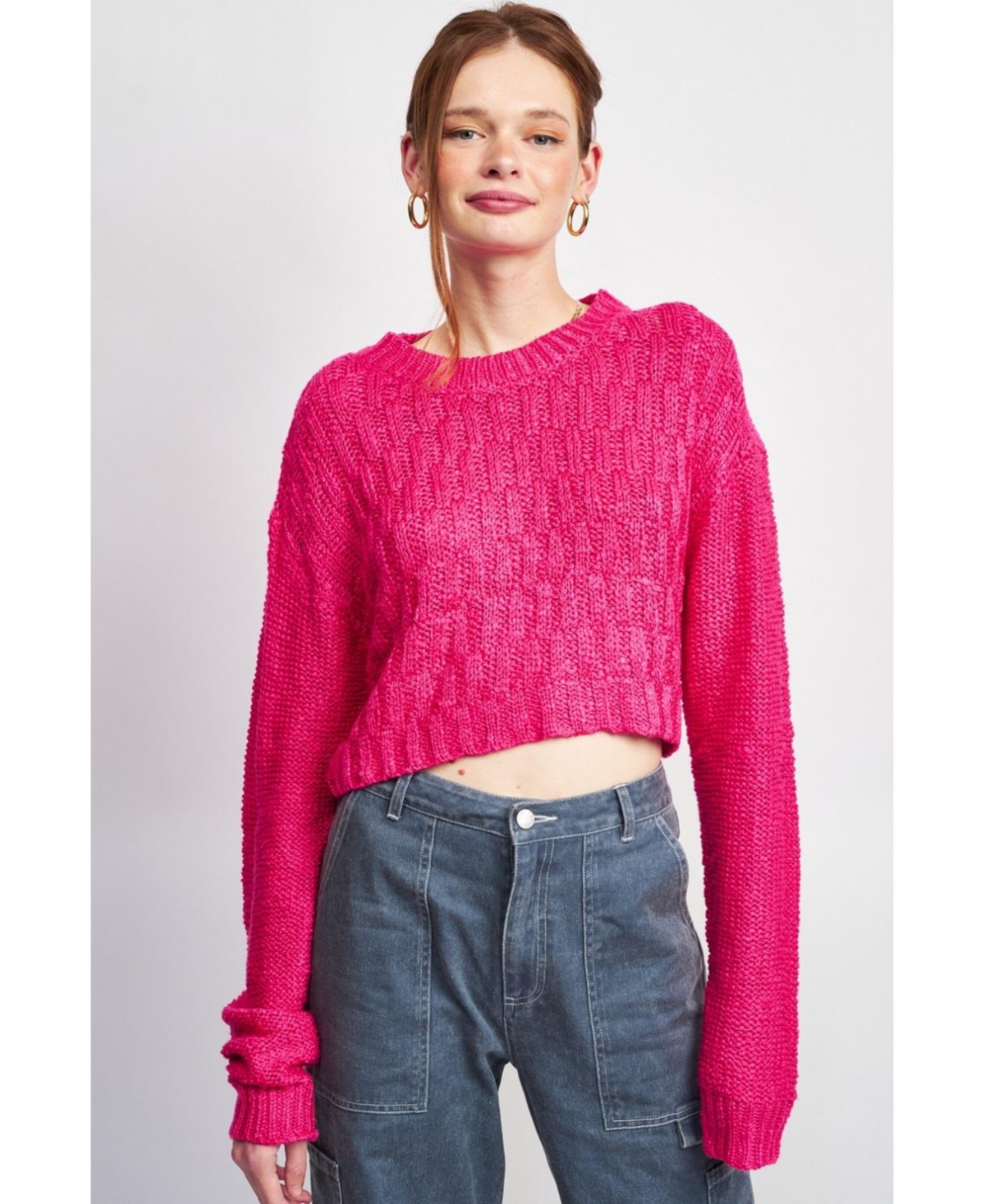 Women's Kate Cropped Sweater - Bright Pink